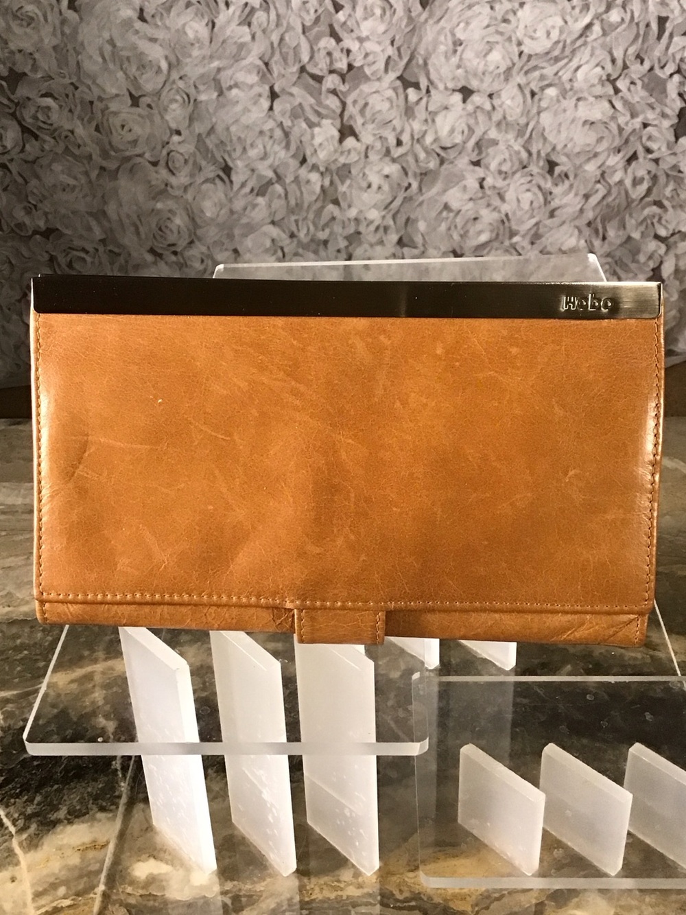 Hobo The Original Maxine Continental Caramel  Clutch Wallet W/Metal Accent